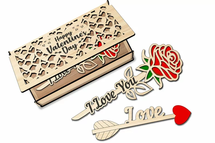 Caja de regalo para el día de San Valentín con flecha de amor y rosas románticas - Imagen 2