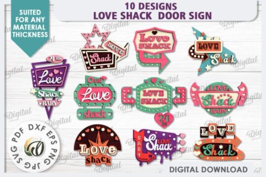 Paquete de letreros para puerta Love Shack