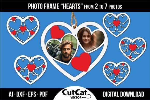 6 marcos de fotos colgantes «Corazones»