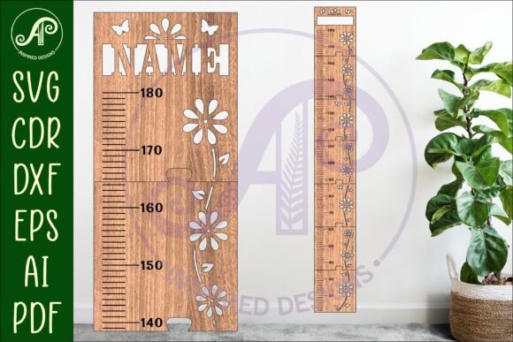Tabla de altura para niños con diseño de flores de vid en unidades métricas