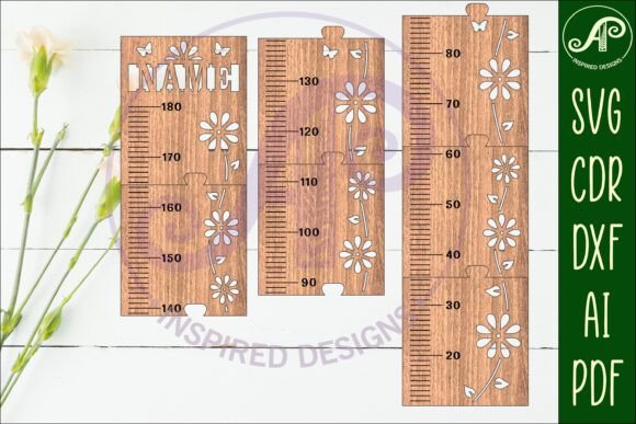 Tabla de altura para niños con diseño de flores de vid en unidades métricas - Imagen 2