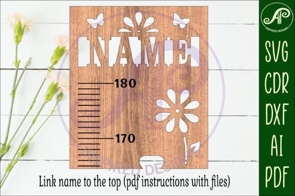 Tabla de altura para niños con diseño de flores de vid en unidades métricas - Imagen 4