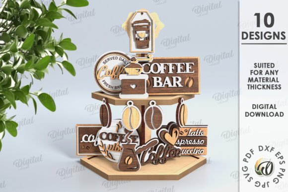 Paquete de decoraciones para bandejas escalonadas de café