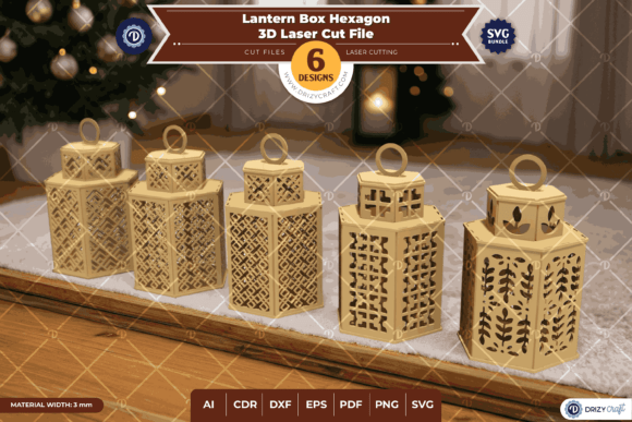 Juego de 6 faroles hexagonales