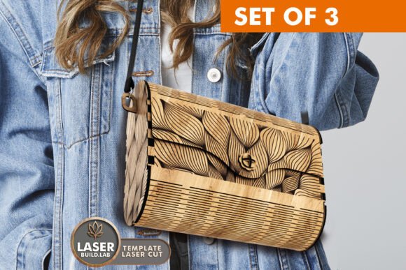 Juego de 3 bolsos de madera