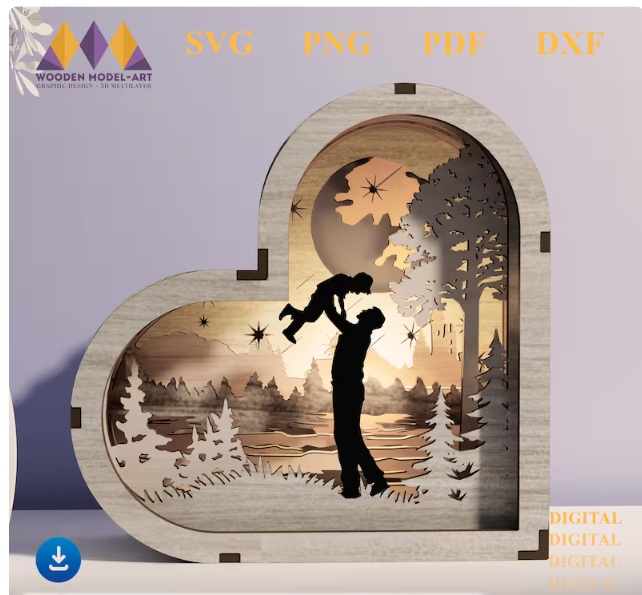 Paquete de 4 linternas de corazones para el dia del padre en capas - Imagen 2