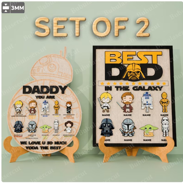 Letrero personalizado con el nombre de papa e hijos de star wars