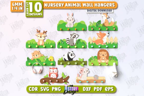 Juego de colgadores de pared con animales