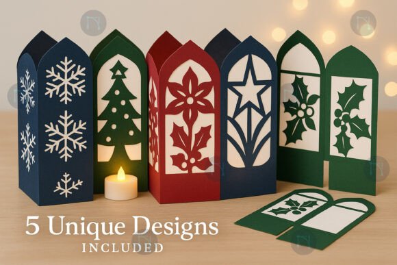 Paquete de linternas navideñas recortadas en papel