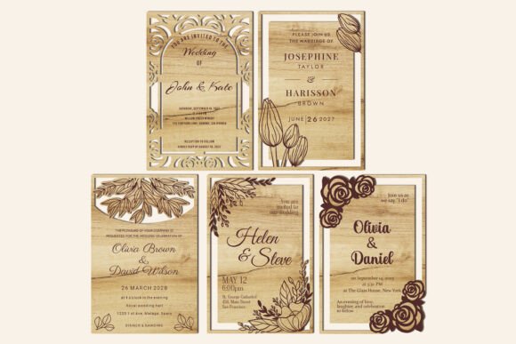 Juego de 5 invitaciones de boda