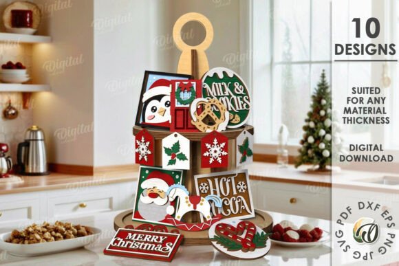 Decoraciones navideñas de bandejas escalonadas
