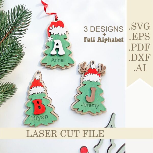 Juego de 3 adornos navideños con nombre personalizado