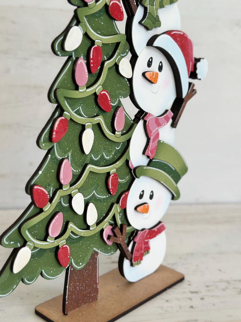 Muñeco de nieve árbol de navidad de pie - Imagen 2