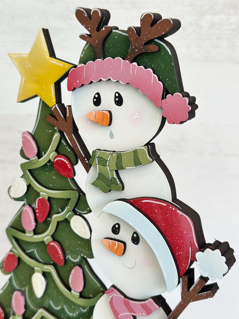 Muñeco de nieve árbol de navidad de pie - Imagen 3