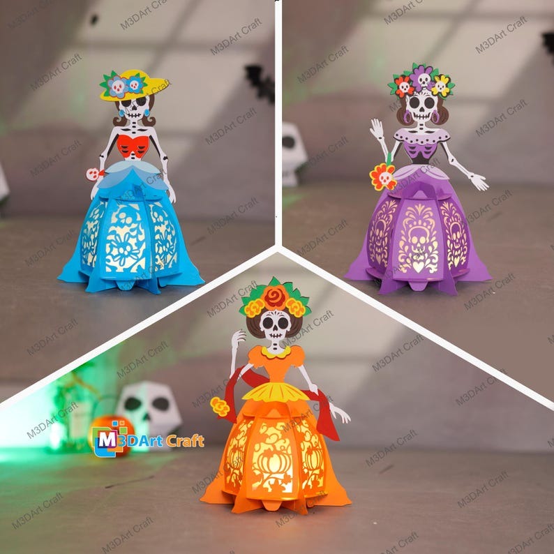 Pack de 3 plantillas de faroles de catrina