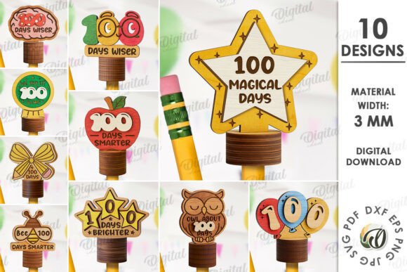 Paquete de adornos para lápices de 100 días de clases