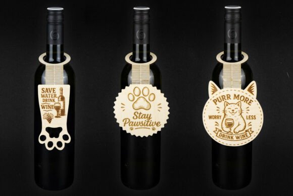 Paquete de etiquetas para botellas de vino de gato - Imagen 2