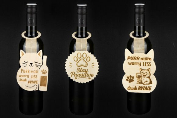 Paquete de etiquetas para botellas de vino de gato - Imagen 3