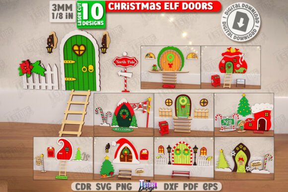 Paquete de puertas de elfo navideño