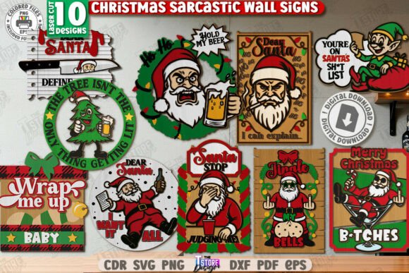 Paquete de letreros de pared navideños sarcásticos
