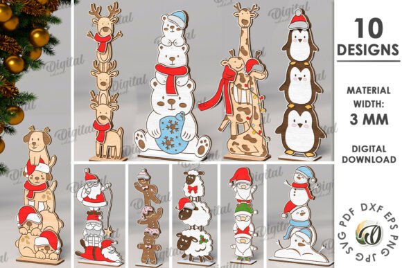 Paquete triple de personajes navideños