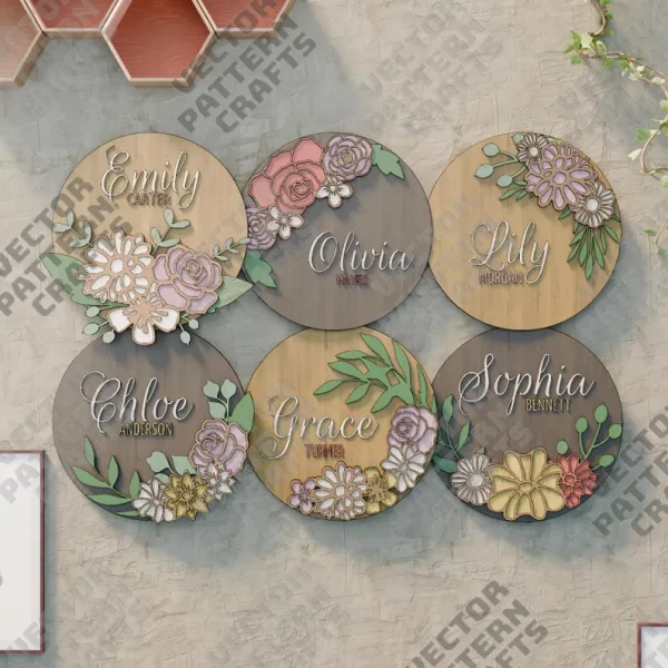 Paquete de colgadores de puerta con letrero floral y nombre