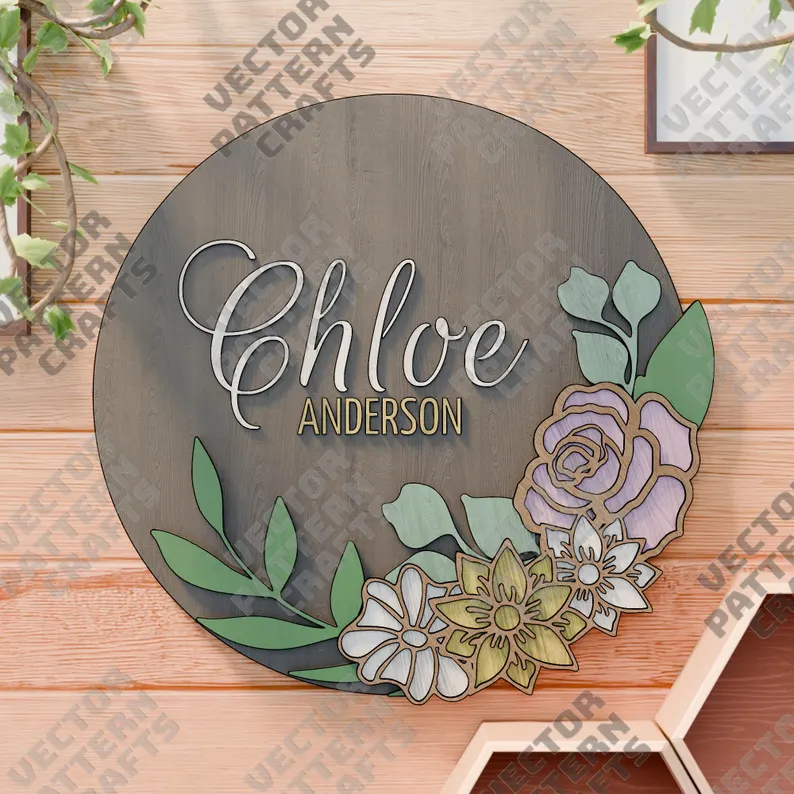 Paquete de colgadores de puerta con letrero floral y nombre - Imagen 7