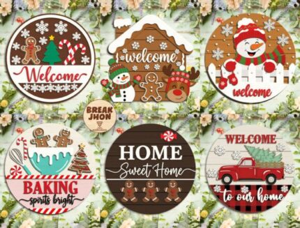 Paquete de letreros de bienvenida para puerta de Navidad