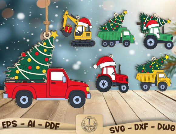 Paquete de adornos navideños de camiones