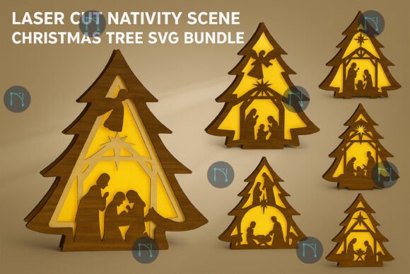 Paquete de árbol de Navidad con escena de la Natividad