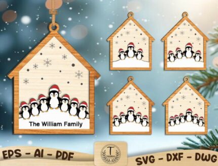 Adorno navideño familiar de pingüinos