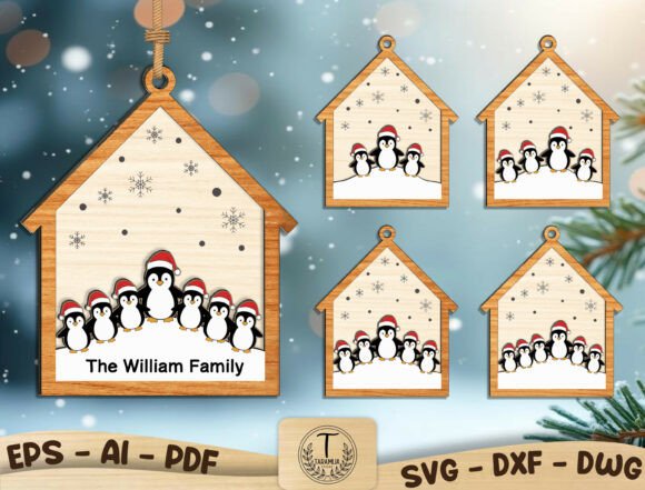 Adorno navideño familiar de pingüinos