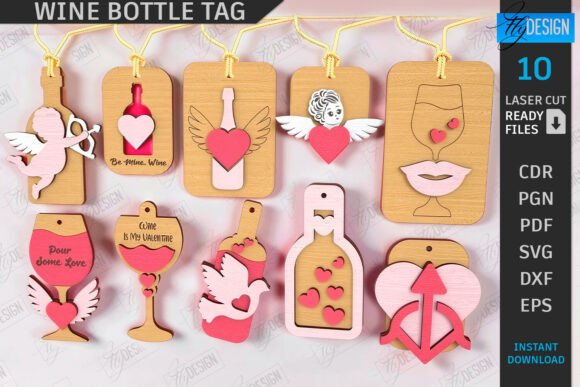 Paquete de etiquetas para botellas de vino para el Día de San Valentín