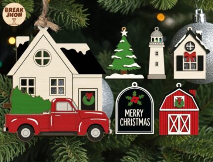 Paquete de adornos de pueblo navideño