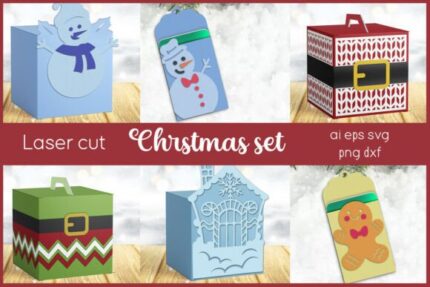 Juego de caja de regalo navideña y porta tarjetas
