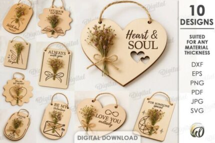 Paquete de etiquetas de regalo con flores secas