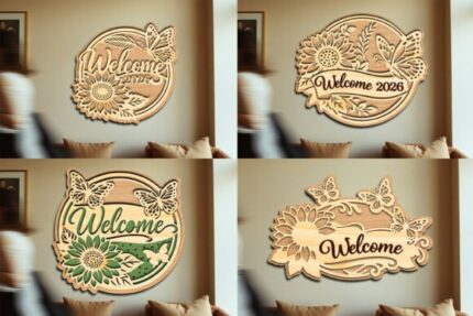 Arte de pared con letrero de bienvenida