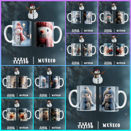 Tazas muñeco de nieve tejido