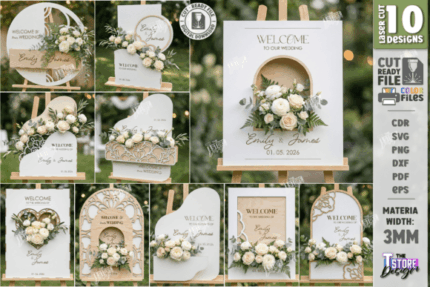 Paquete de letreros de bienvenida florales para bodas