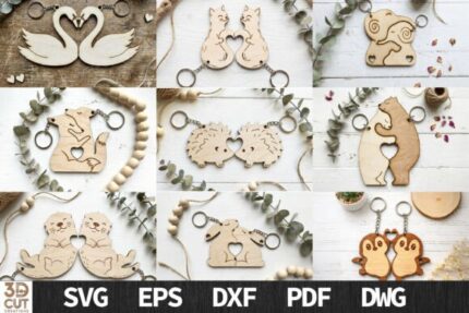 Paquete de llaveros con forma de corazón de animales para parejas