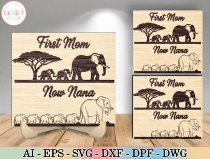 Letrero de elefante "Primero mamá, ahora abuela"