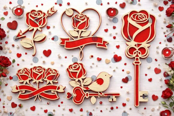 Conjunto de decoración de rosas de San Valentín multicapa