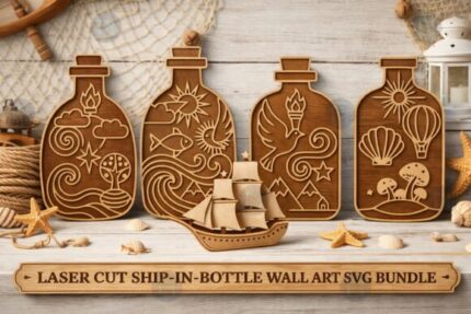 Paquete de arte mural de barco en botella