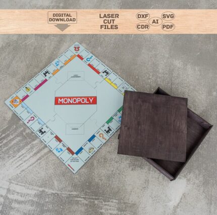 Tablero de juego de Monopolio con caja