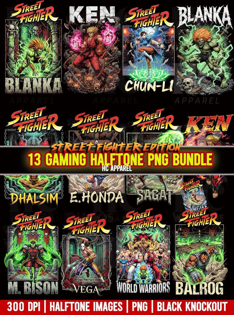 Paquete de 13 imágenes png de medios tonos de Street fighter