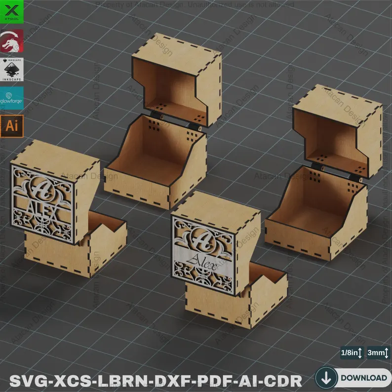 Caja de madera con letras de monograma personalizadas - Imagen 3