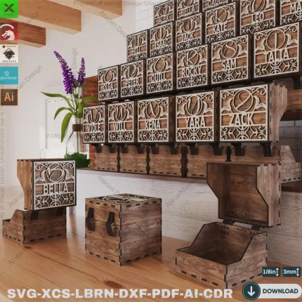 Caja de madera con letras de monograma personalizadas