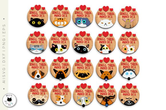 Paquete de letreros redondos de San Valentín con gatos y perros - Imagen 2