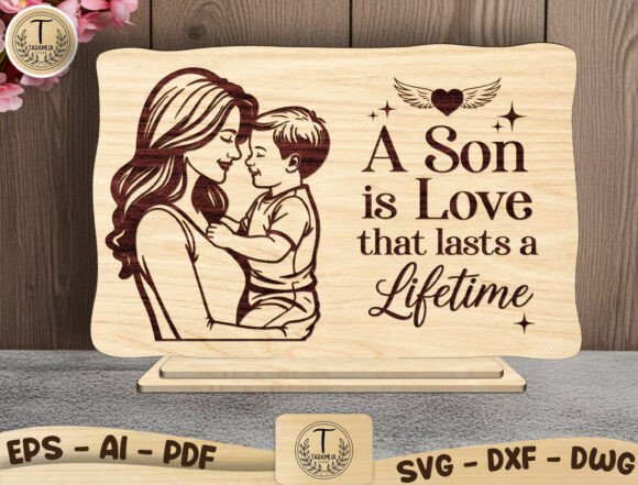 Letrero de madera de madre e hijo