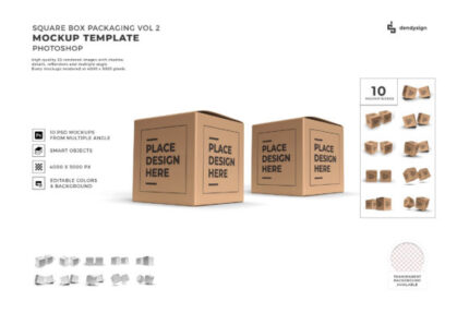 Paquete de 2 maquetas 3D de embalaje de caja cuadrada